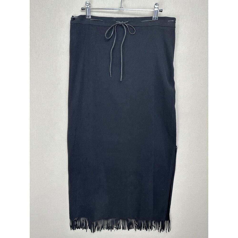 Women's Long Maxi Skirt Sz 8 Black W/‎ Fringe Slit Cowgirl Casual Corner Annex